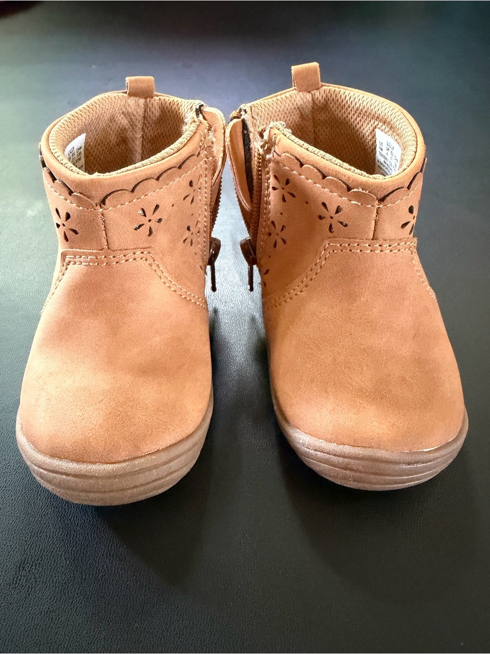 Stride Rite Tan Girls Ankle Boots with Floral Cutouts